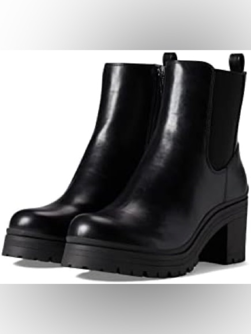 Anne Klein Black Leather Chelsea Lug Ankle Boots